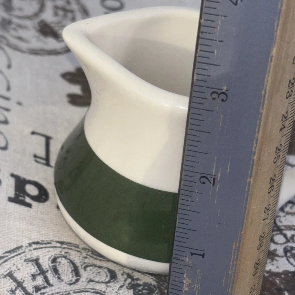 Vintage Homer Laughlin White & Green Creamer Farmhouse Restaurant Ware 2.75